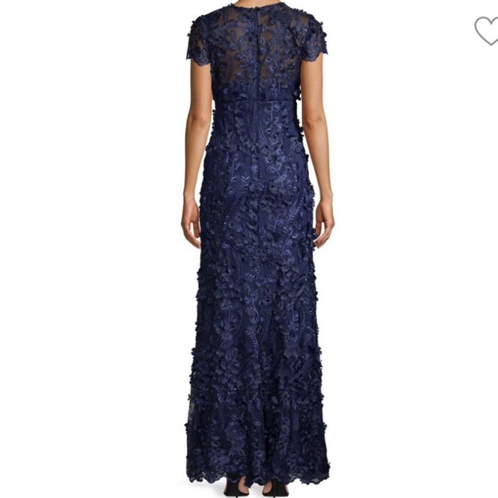 CARMEN MARC VALVO INFUSION Navy 3D Floral‎ Appliqué Sequin Mermaid Maxi Dress S - Picture 2 of 15